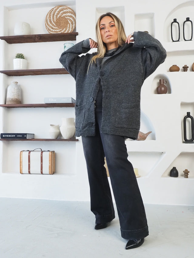 Casaco em Malha Grossa Com Capuz