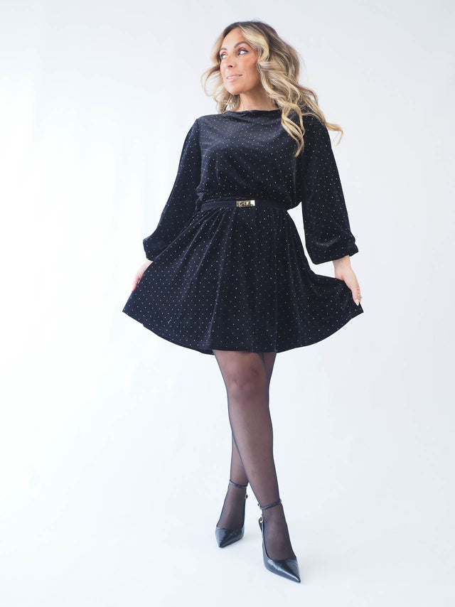 Vestido Curto Aveludado Com Brilho