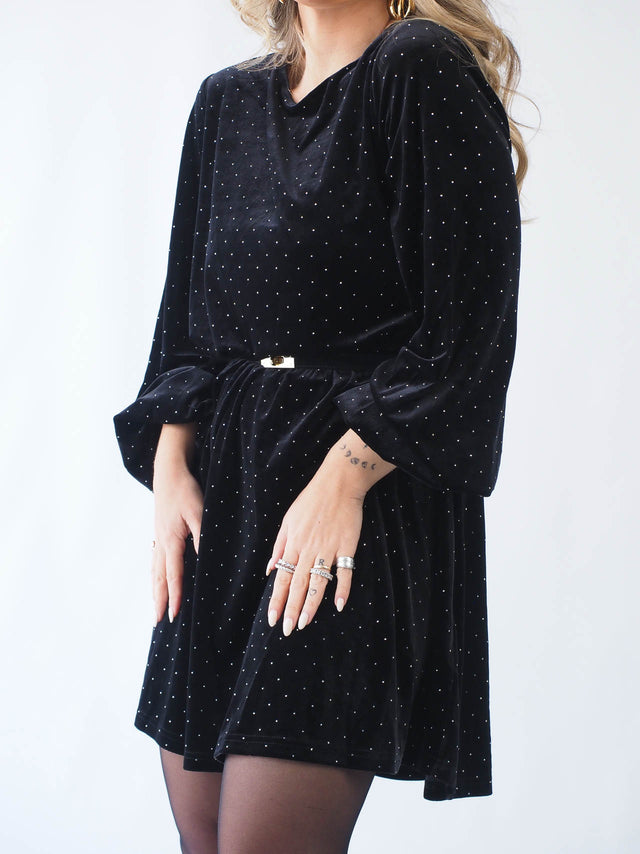 Vestido Curto Aveludado Com Brilho