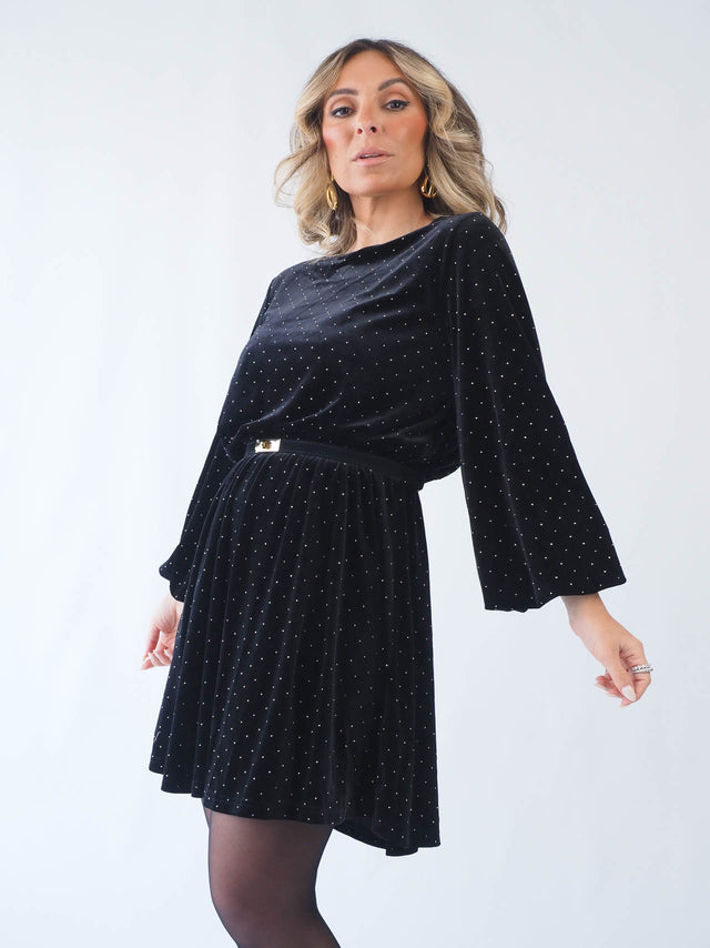 Vestido Curto Aveludado Com Brilho