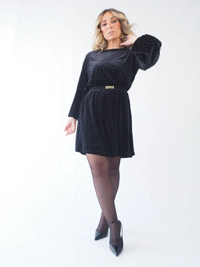 Vestido Curto Aveludado Com Brilho