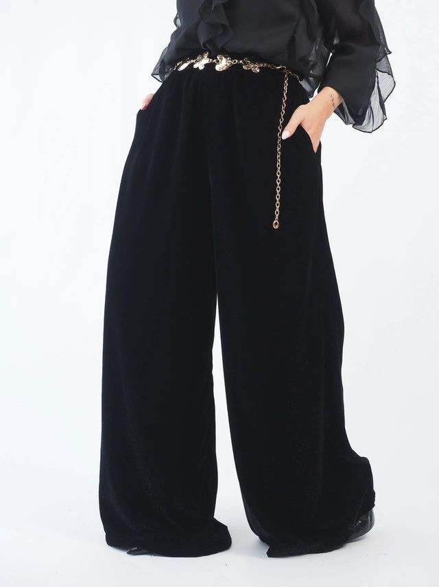 Velvet Wide-Leg Pants with Glitter