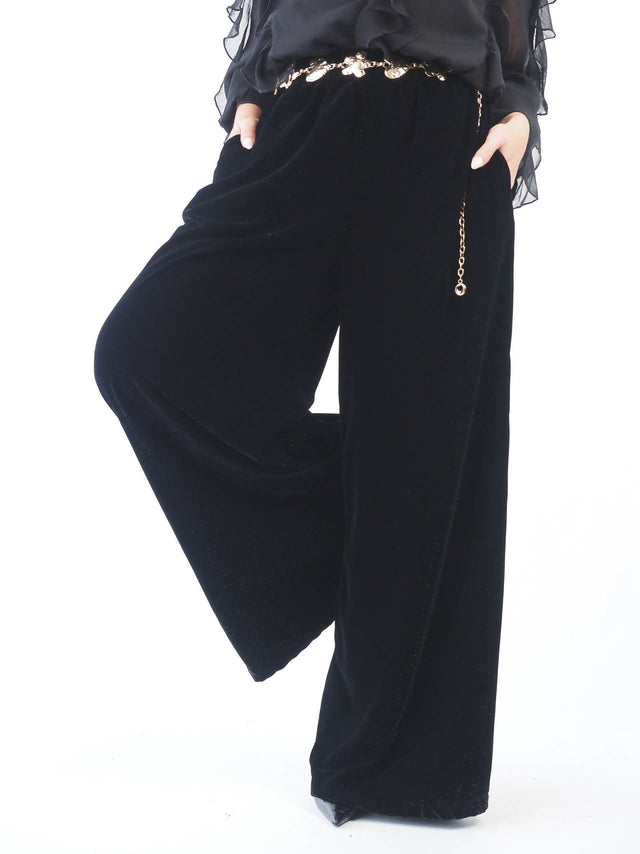 Velvet Wide-Leg Pants with Glitter