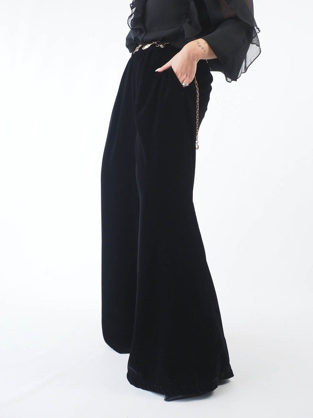 Velvet Wide-Leg Pants with Glitter