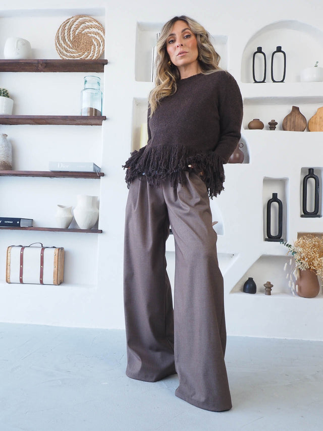 Pull tricoté à franges