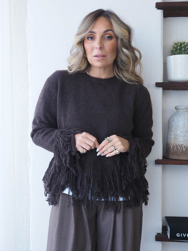 Pull tricoté à franges