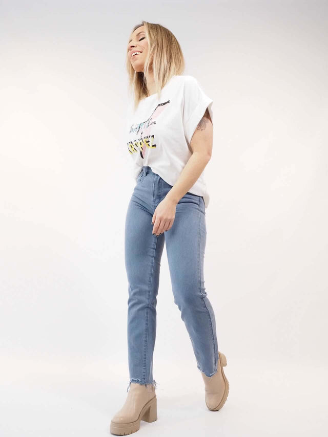 Calças de ganga de cor, azul.