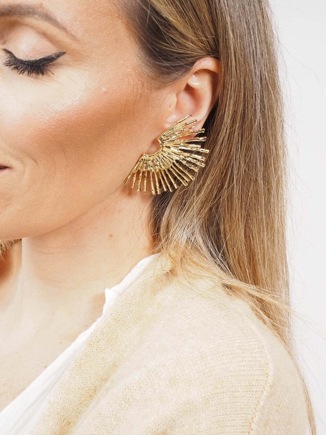 Brincos raiados, com fecho de pressão.