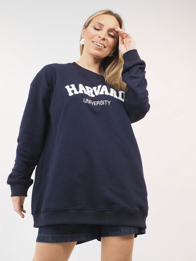 Sweatshirt com estampado em relevo. Gola redonda e manga comprida terminada em punhos com nervuras.